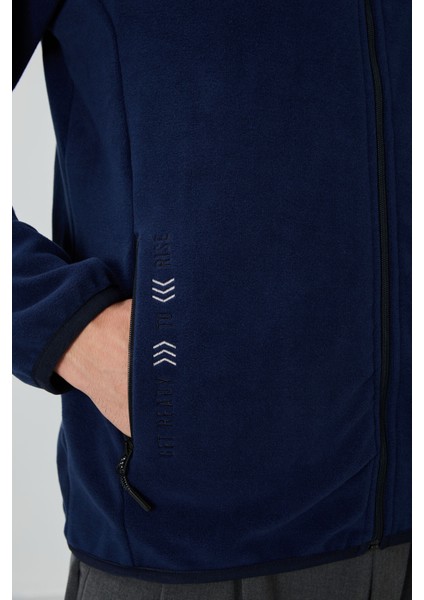 İndigo Yazı Nakışlı Dik Yaka Fermuarlı Standart Kalıp Erkek Sweatshirt Polar - 87992 modelleri