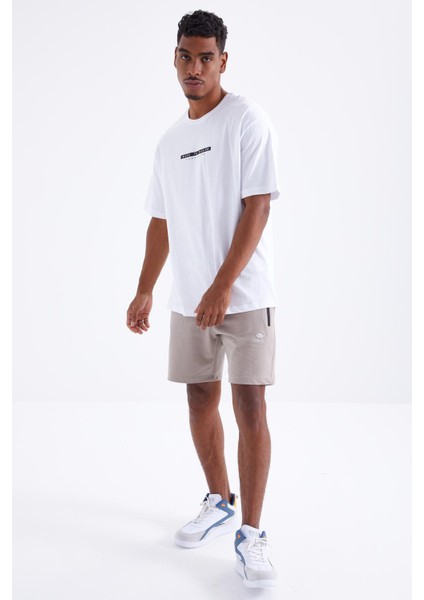 Beyaz Sırtı Yazı Baskılı O Yaka Erkek Oversize T-Shirt - 88100 fırsatları