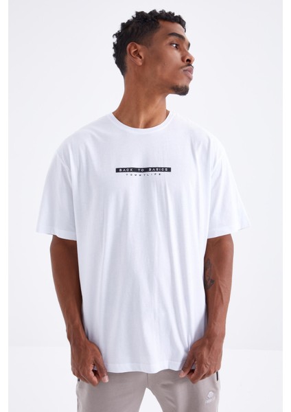 Beyaz Sırtı Yazı Baskılı O Yaka Erkek Oversize T-Shirt - 88100 indirimleri
