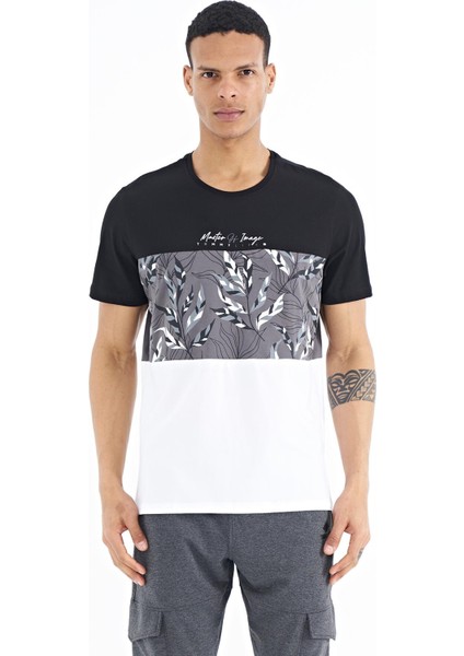 Siyah Renk Geçişli Baskı Detaylı O Yaka Standart Kalıp Erkek T-Shirt - 88177