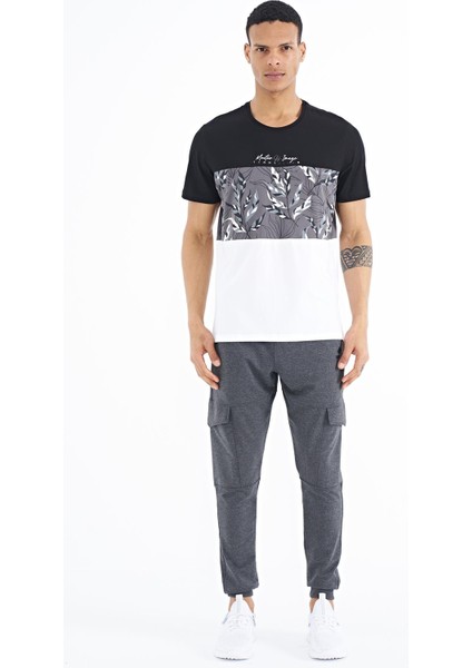 Siyah Renk Geçişli Baskı Detaylı O Yaka Standart Kalıp Erkek T-Shirt - 88177 fiyatları