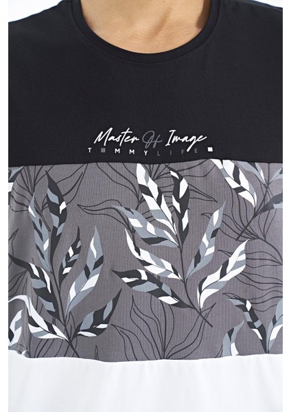 Siyah Renk Geçişli Baskı Detaylı O Yaka Standart Kalıp Erkek T-Shirt - 88177 modelleri