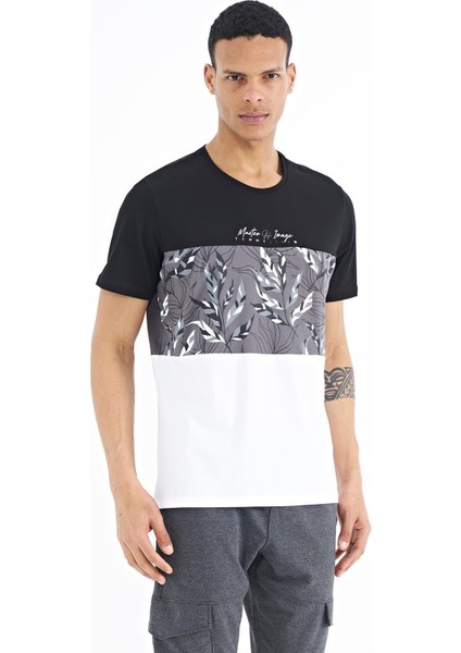 Siyah Renk Geçişli Baskı Detaylı O Yaka Standart Kalıp Erkek T-Shirt - 88177 fırsatları