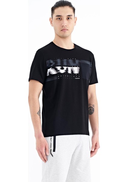Siyah Ön Cep Detaylı Baskılı Standart Kalıp Erkek T-shirt - 88200 fırsatları