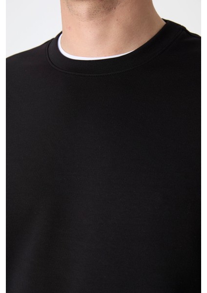 Siyah Basic O Yaka Rahat Form Erkek Sweatshirt - 88053 fiyatları