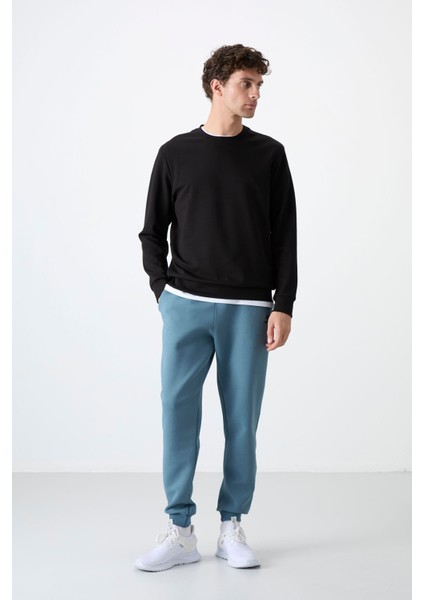 Siyah Basic O Yaka Rahat Form Erkek Sweatshirt - 88053 modelleri