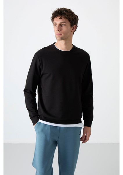 Siyah Basic O Yaka Rahat Form Erkek Sweatshirt - 88053 fırsatları