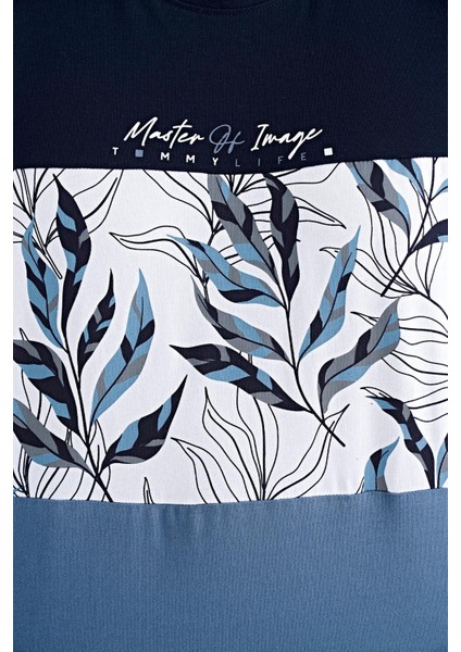 Lacivert Renk Geçişli Baskı Detaylı O Yaka Standart Kalıp Erkek T-Shirt - 88177 modelleri