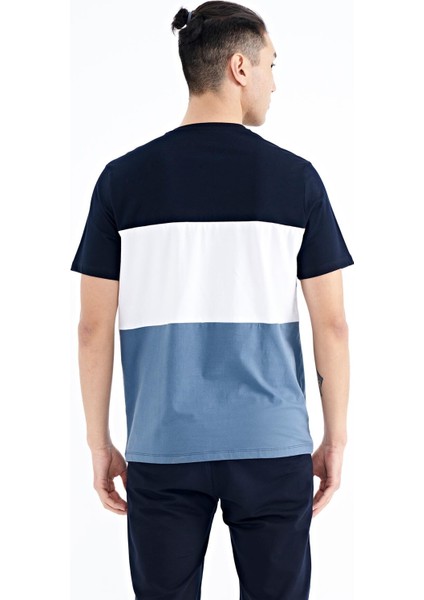 Lacivert Renk Geçişli Baskı Detaylı O Yaka Standart Kalıp Erkek T-Shirt - 88177 indirimleri