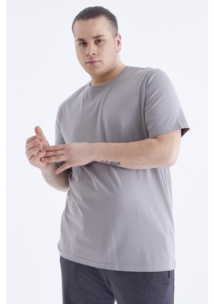 Gri Basic Kısa Kol O Yaka Büyük Beden Erkek T-Shirt - 88072