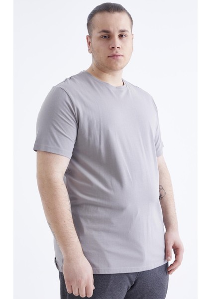 Gri Basic Kısa Kol O Yaka Büyük Beden Erkek T-Shirt - 88072 modelleri