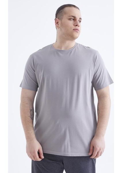 Gri Basic Kısa Kol O Yaka Büyük Beden Erkek T-Shirt - 88072 indirimleri
