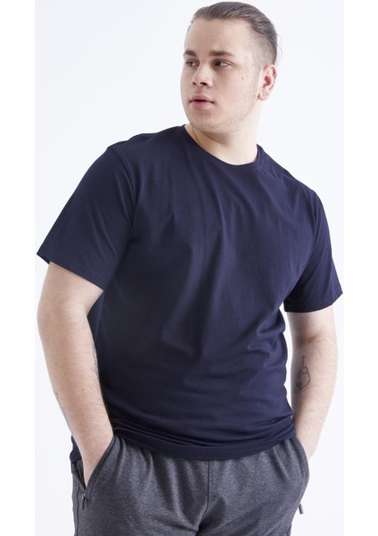 Lacivert Basic Kısa Kol O Yaka Büyük Beden Erkek T-Shirt - 88072 modelleri