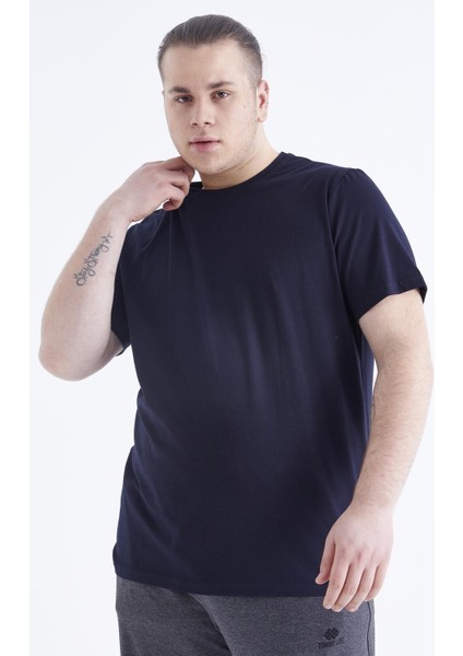 Lacivert Basic Kısa Kol O Yaka Büyük Beden Erkek T-Shirt - 88072 indirimleri