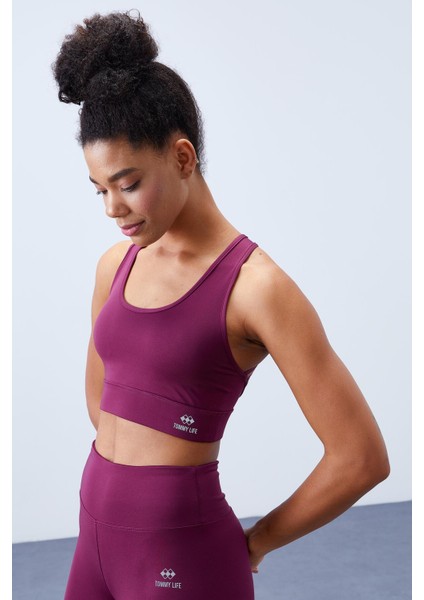 Bordo Yüksek Bel Toparlayıcı Çapraz Sırt Detaylı Slim Fit Kadın Tayt Takım - 95283 fiyatları