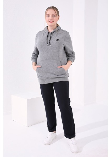 Lacivert Klasik Paça Taş Detaylı Kadın Büyük Beden Eşofman Alt - 94040