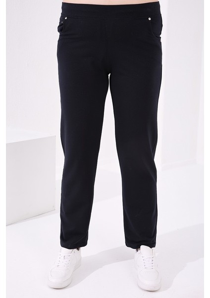 Lacivert Klasik Paça Taş Detaylı Kadın Büyük Beden Eşofman Alt - 94040 indirimleri