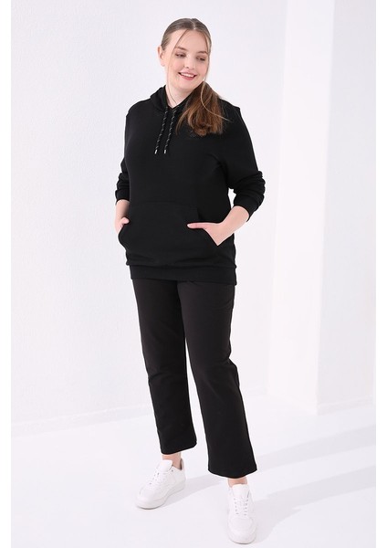 Siyah Klasik Paça Taş Detaylı Kadın Büyük Beden Eşofman Alt - 94040 fiyatları