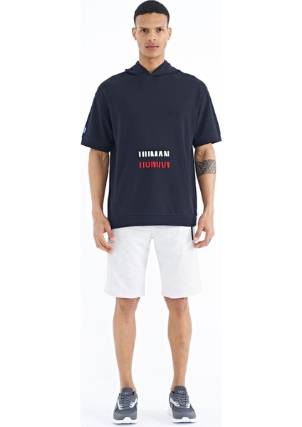 Lacivert Kanguru Cepli Yazı Nakışlı Kapüşonlu Erkek T-Shirt - 88195 fiyatları