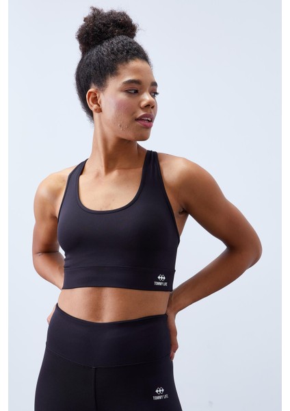 Siyah Yüksek Bel Toparlayıcı Çapraz Sırt Detaylı Slim Fit Kadın Tayt Takım - 95283 fiyatları