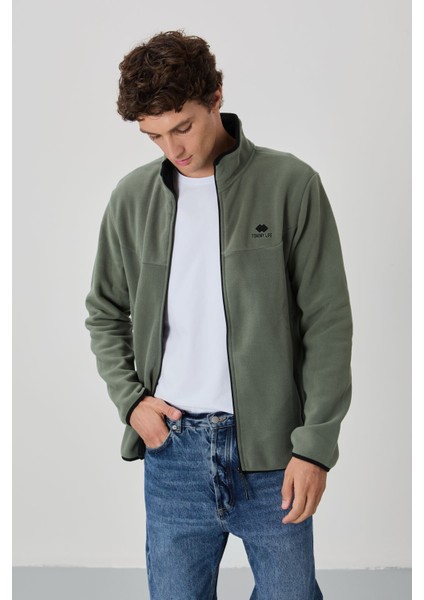 Çağla Yazı Nakışlı Dik Yaka Fermuarlı Standart Kalıp Erkek Sweatshirt Polar - 87992 fiyatları