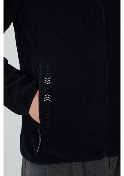 Lacivert Yazı Nakışlı Dik Yaka Fermuarlı Standart Kalıp Erkek Sweatshirt Polar - 87992 fırsatları