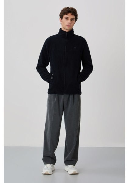 Lacivert Yazı Nakışlı Dik Yaka Fermuarlı Standart Kalıp Erkek Sweatshirt Polar - 87992 indirimleri