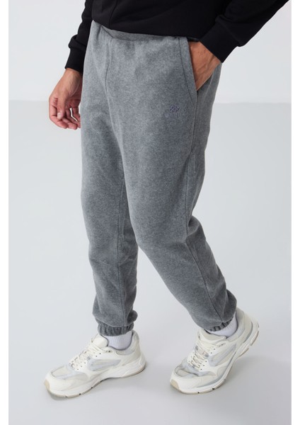 Gri Melanj Gizli Fermuarlı Rahat Form Lastik Paça Polar Erkek Eşofman Alt - 84866 fırsatları