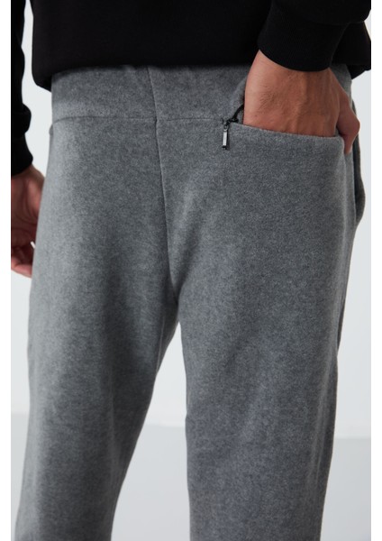 Gri Melanj Gizli Fermuarlı Rahat Form Lastik Paça Polar Erkek Eşofman Alt - 84866 indirimleri