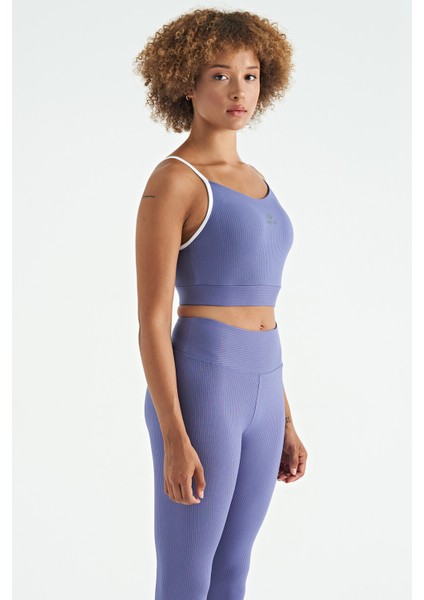 Eflatun Sırt Çapraz Detaylı Logo Baskılı Dar Kalıp Fitilli Kadın Büstiyer - 97274 indirimleri