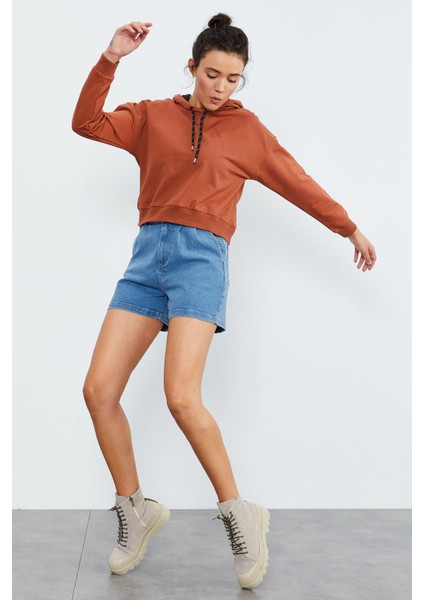 Tarçın Uzun Kol Rahat Form Kapüşonlu Kadın Sweatshirt - 97115 fiyatları