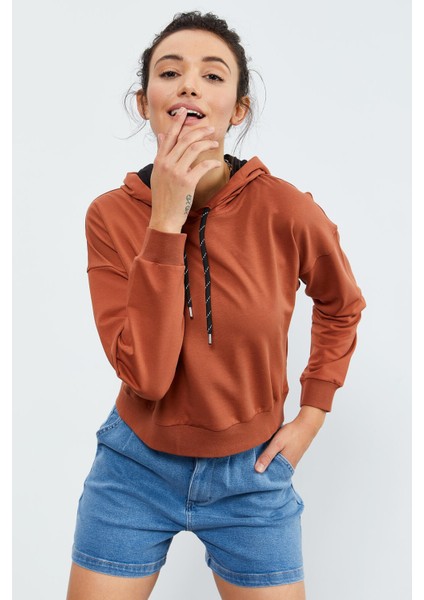 Tarçın Uzun Kol Rahat Form Kapüşonlu Kadın Sweatshirt - 97115 modelleri