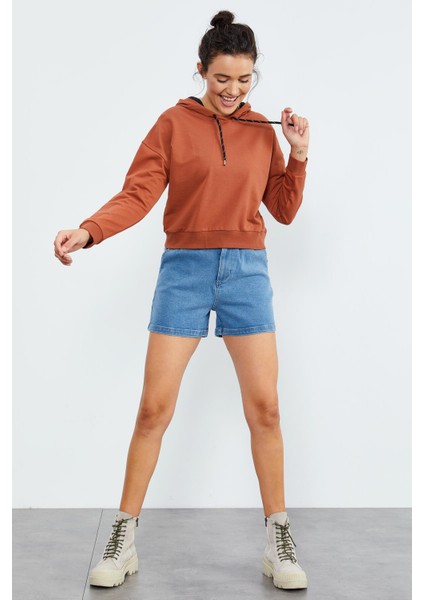 Tarçın Uzun Kol Rahat Form Kapüşonlu Kadın Sweatshirt - 97115 fırsatları