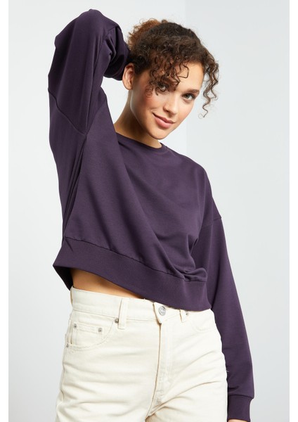Tommy Life Mor Kadın Basic Rahat Form O Yaka Kadın Sweatshirt-97114