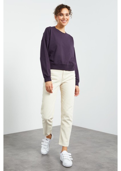 Tommy Life Mor Kadın Basic Rahat Form O Yaka Kadın Sweatshirt-97114 fiyatları