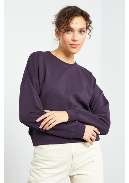 Tommy Life Mor Kadın Basic Rahat Form O Yaka Kadın Sweatshirt-97114 modelleri