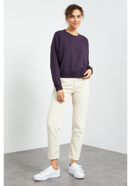 Tommy Life Mor Kadın Basic Rahat Form O Yaka Kadın Sweatshirt-97114 fırsatları