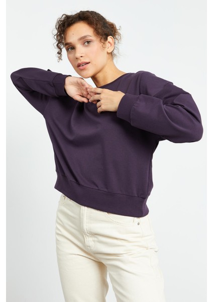 Tommy Life Mor Kadın Basic Rahat Form O Yaka Kadın Sweatshirt-97114 indirimleri