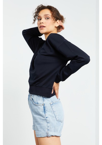 Tommy Life Lacivert Kadın Basic Rahat Form O Yaka Kadın Sweatshirt-97114 modelleri