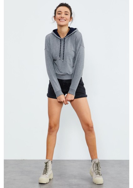 Gri Melanj Uzun Kol Rahat Form Kapüşonlu Kadın Sweatshirt - 97115 fiyatları