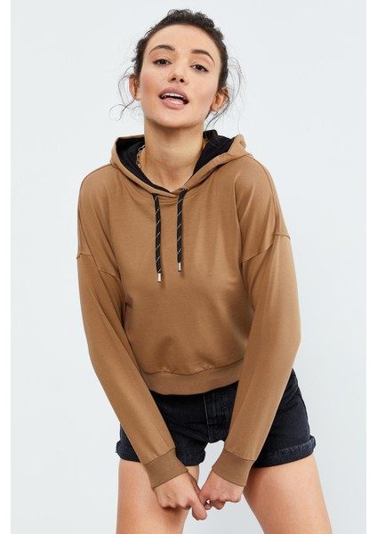 Toprak Uzun Kol Rahat Form Kapüşonlu Kadın Sweatshirt - 97115