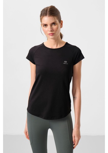 Siyah Sırt Pencereli Kısa Kol Standart Kalıp O Yaka Kadın T-Shirt - 97101