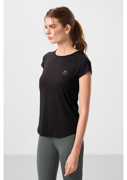 Siyah Sırt Pencereli Kısa Kol Standart Kalıp O Yaka Kadın T-Shirt - 97101 fırsatları