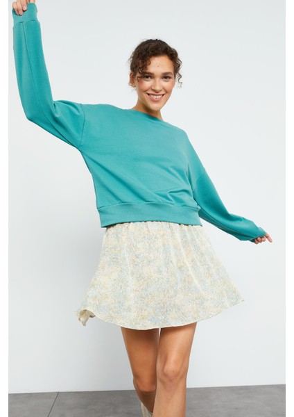 Mint Yeşili Basic Rahat Form O Yaka Kadın Sweatshirt - 97114 modelleri
