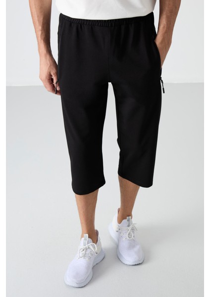 Siyah Fermuar Cepli Standart Kalıp Klasik Paça Erkek Kapri - 83091