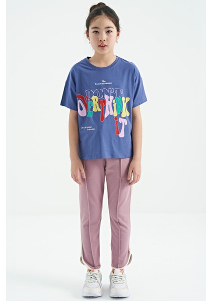 Açık Eflatun Renki Yazı Baskılı O Yaka Oversize Kısa Kollu Kız Çocuk T-Shirt - 75112 fiyatları