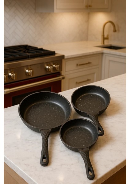 Tava Seti 3 Lü Alüminyum Döküm Granit Kaplama 18 cm 20 cm 22 cm Omlet Kızartma Yemek Tavası fiyatları