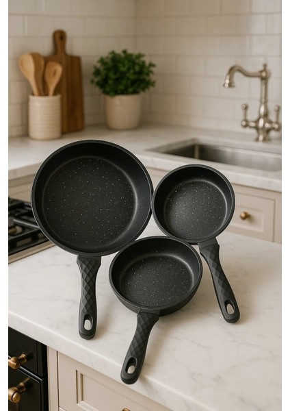 Tava Seti 3 Lü Alüminyum Döküm Granit Kaplama 18 cm 20 cm 22 cm Omlet Kızartma Yemek Tavası fırsatları