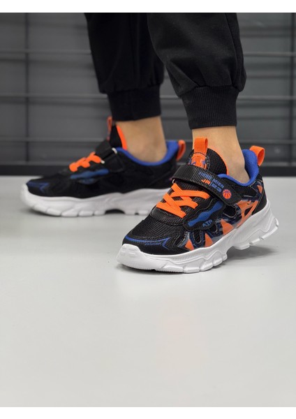 Unisex Bantlı Faylon Taban Çocuk Spor Ayakkabı-Siyah-Oranj fiyatları