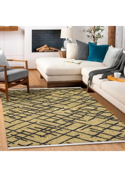 Geometrik Sarı Pamuk Dikdörtgen Modern Desenli Pamuk Makinada Yıkanabilir Hav Toz Vermez Leke Tutmayan Kaymaz Taban Dijital Makine Baskı Salon Yolluk Mutfak Halı modelleri